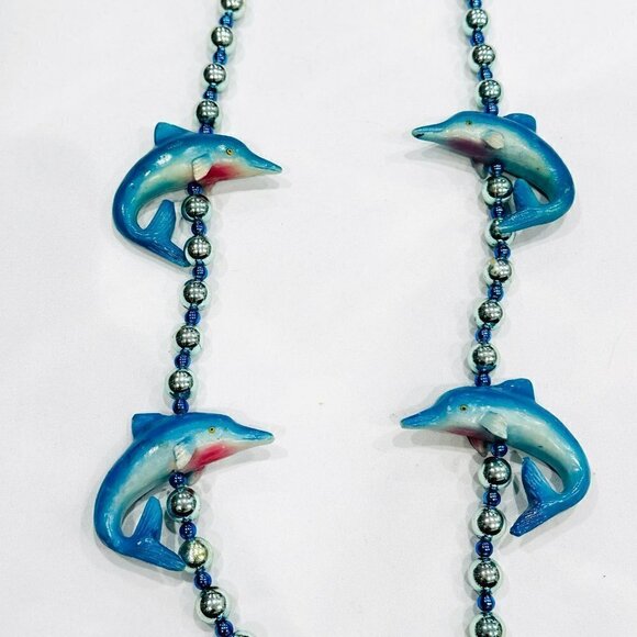 Mardi Gras Blue Dolphins Parade Party Beads Necklace - Picture 2 of 3